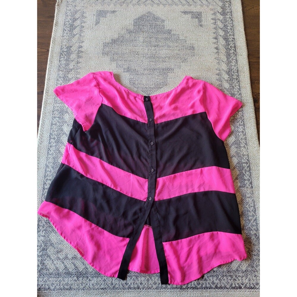 Torrid Black And Pink Color Block Button Back Top - image 5